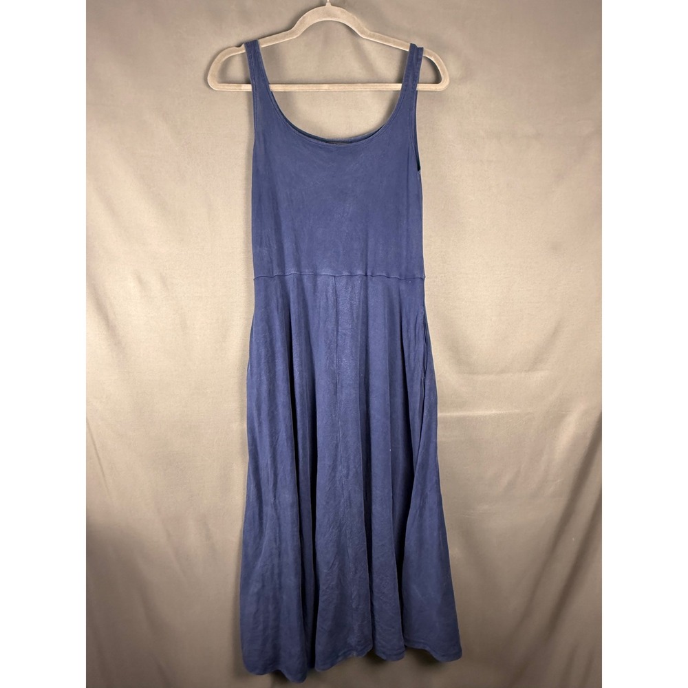 Quince Midi Dress Womens Medium Blue Sleeveless Scoop Neck Pockets Jersey Flare